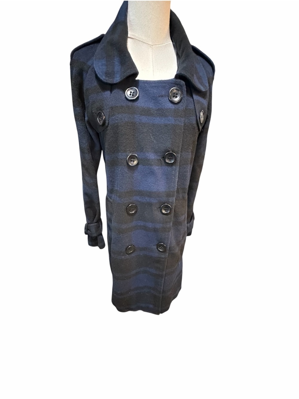 Jack by BB Dak Women's Black and Navy Double-Breasted Wool Coat Dress Sz Sm